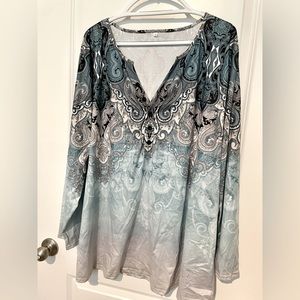 Blue print long sleeve shirt from Fly Curvy. 4X